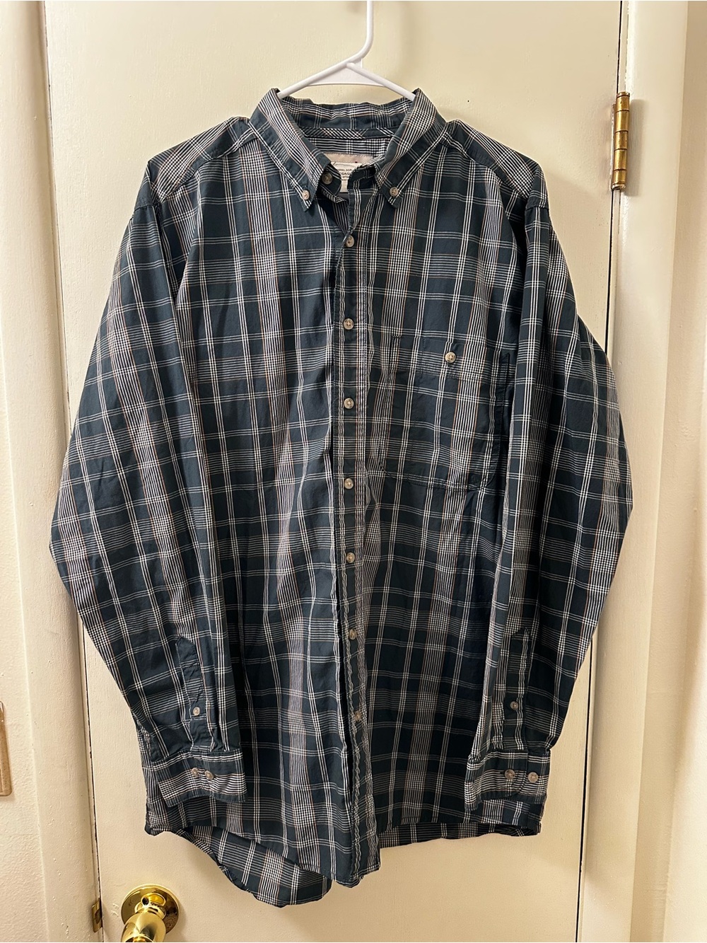 Wrangler Navy and White Plaid Button-Down Shirt